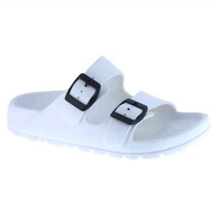 New White Rubber Double Strap Pool Slide Sandal
